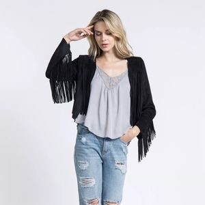 Black western cropped fringe jacket